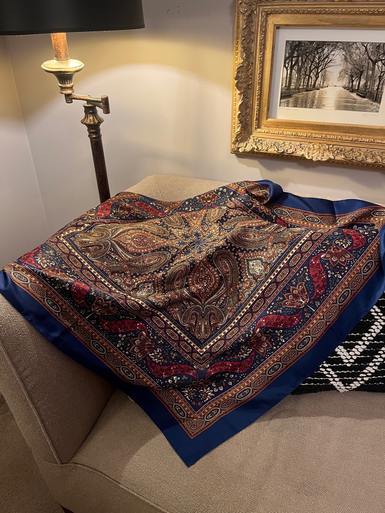 Navy Paisley Silk Scarf